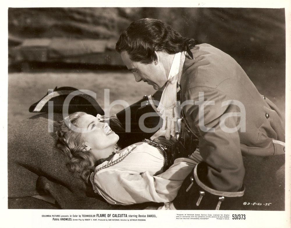 Fotografia d epoca originale 1953 FLAME OF CALCUTTA Denise DARCEL e Patric KNOWLES Scena d amore Foto 1