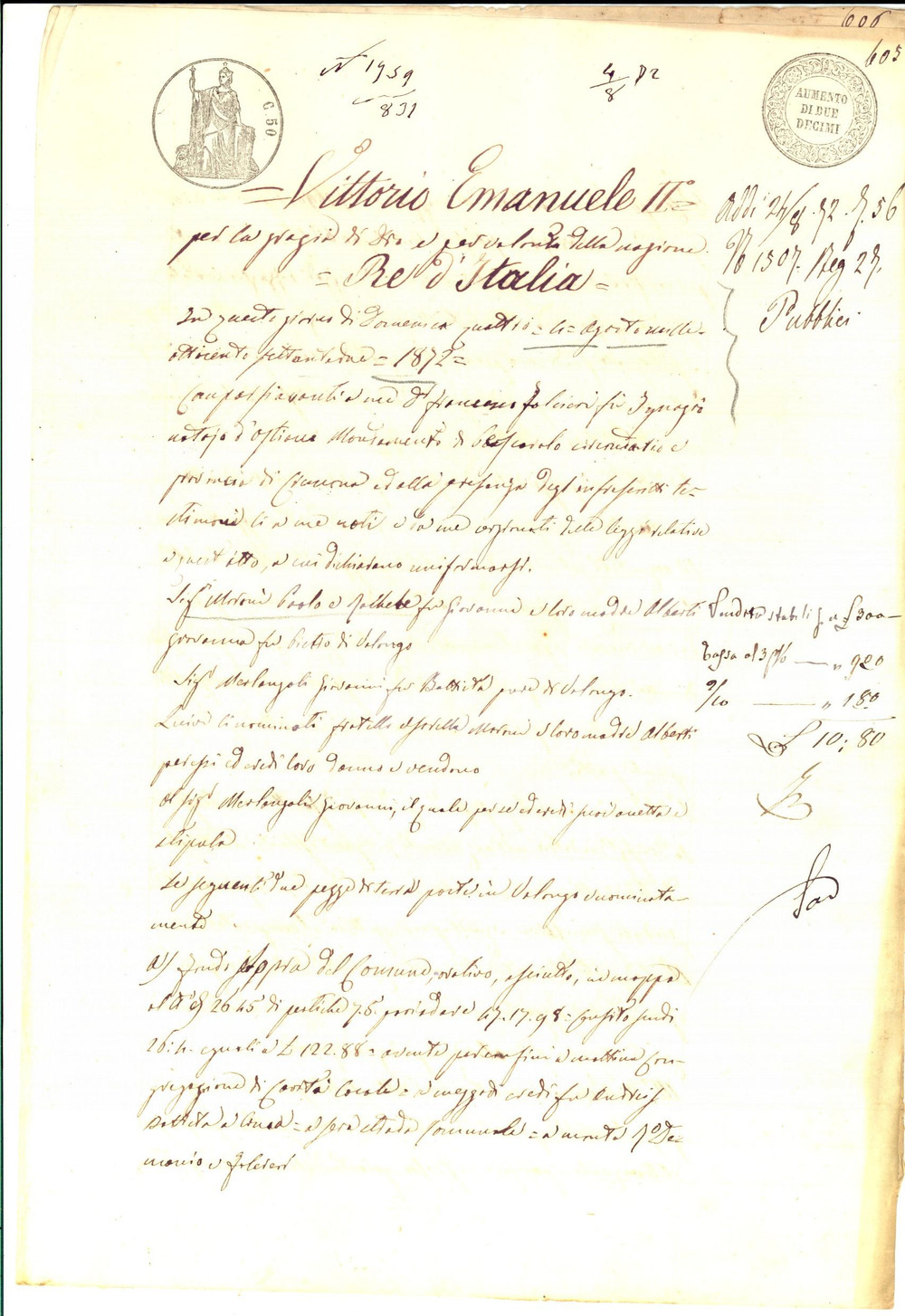 Documento originale, autentico 1872 VOLONGO CR Paolo e Rachele MORONI vendono terra a Giovanni MERLANGOLI 1