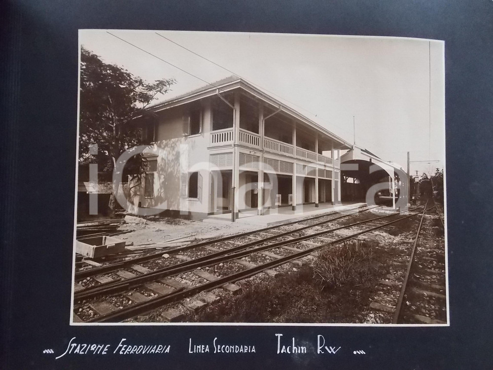 Fotografia d epoca originale 1920 ca BANGKOK Stazione ferroviaria  Linea secondaria TACHIN Railway Foto 1