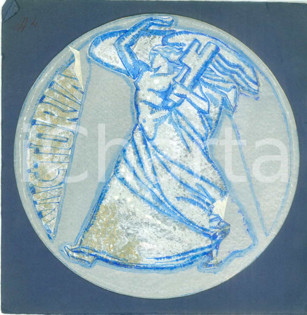 Stampa, bozzetto originale 1935 ca ROMA ? Anniversario della Vittoria Bozzetto DISEGNATO A MANO medaglia 1
