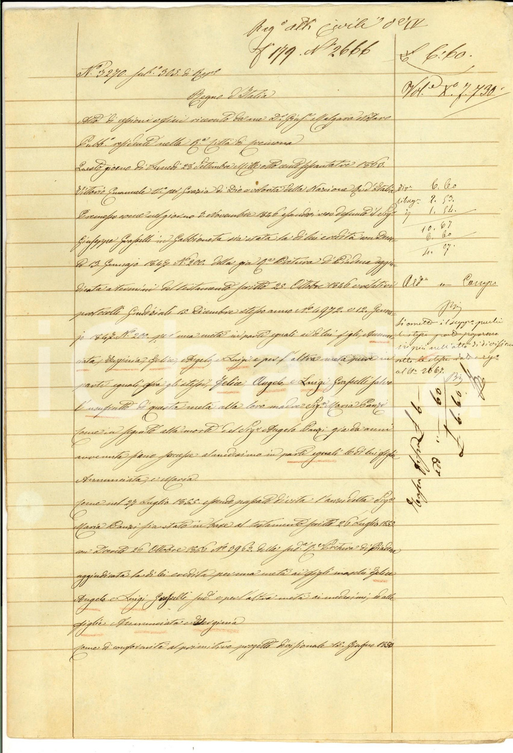 Documento originale, autentico 1863 GABBIONETA CR Cessione di quote ereditarie a Virginia GRASSELLI 1