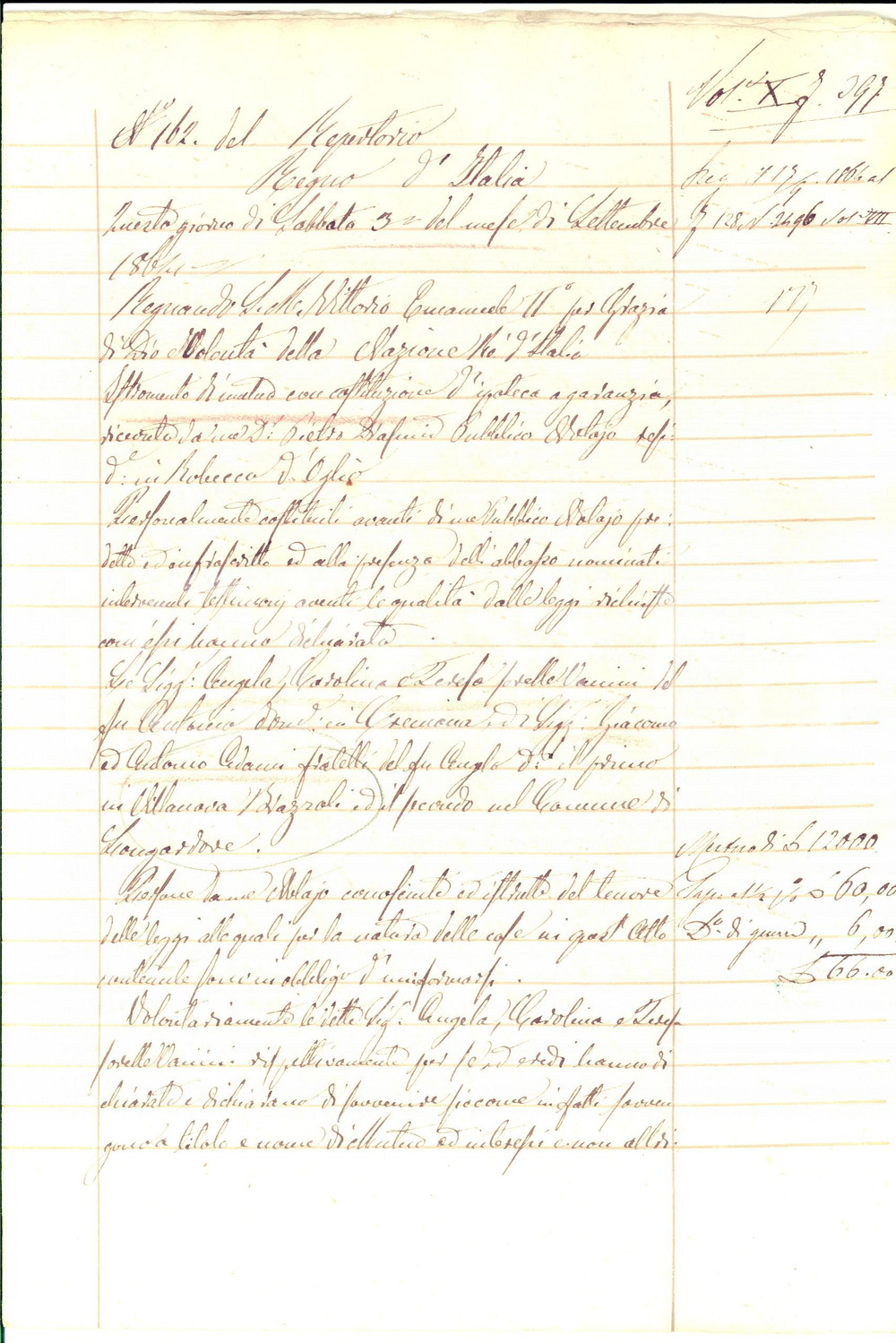 Documento originale, autentico 1864 CREMONA Contratto di mutuo tra sorelle VANINI e fratelli ADAMI Manoscritto 1