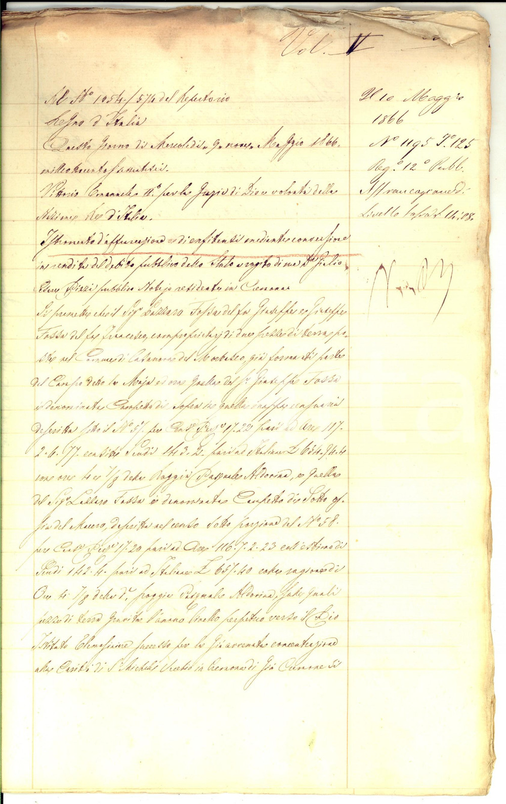 1865 PIZZIGHETTONE Affrancazione enfiteusi Lazzaro e Giuseppe FOSSA *Manoscritto   CONDIZIONI: poor    originale e autentica 1