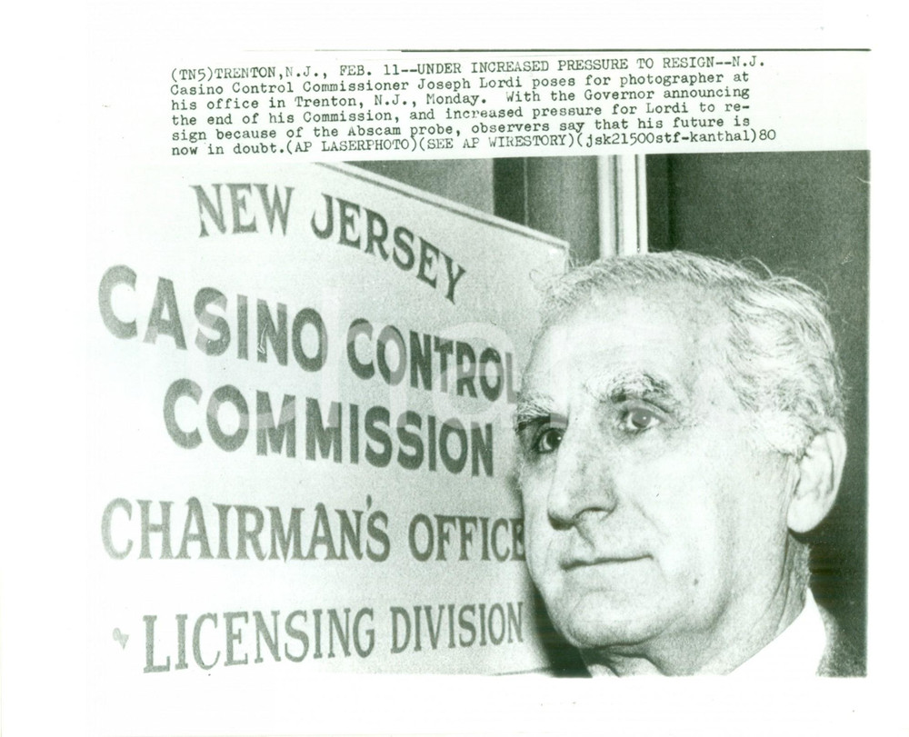 Fotografia d epoca originale 1980 TRENTON USA Joseph LORDI Commissario per i CasinÃ² Fotografia 1
