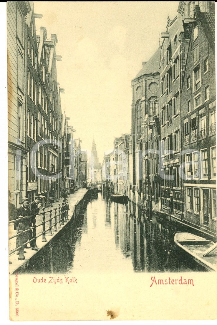 Cartolina originale da collezione 1900 ca AMSTERDAM OLANDA Oude Zijds Kolk VINTAGE postcard ANIMATED 1