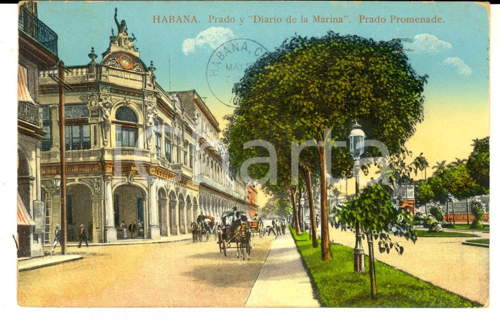 Cartolina originale da collezione 1905 LA HABANA CUBA Prado y Diario de la Marina Tarjeta postal VINTAGE 1