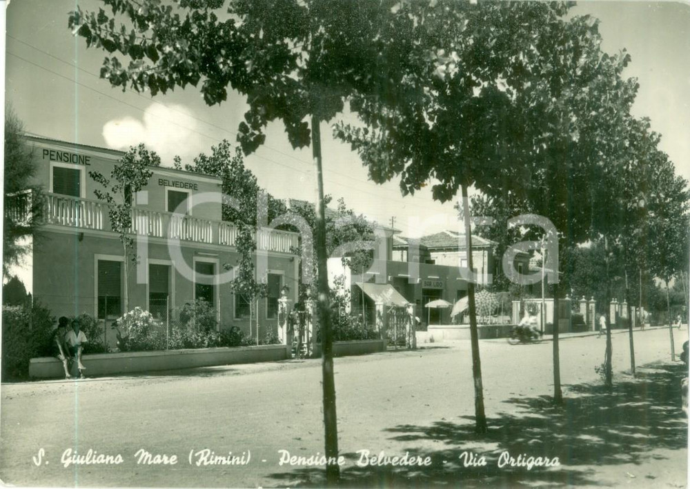 Cartolina originale da collezione 1955 RIMINI Pensione Belvedere a SAN GIULIANO MARE Bar Lido Cartolina FG VG 1