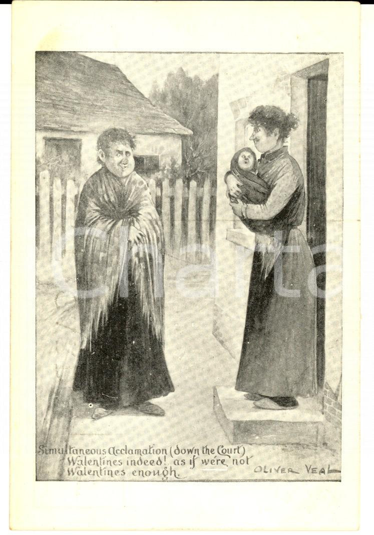 Cartolina originale da collezione 1910 ca SMART NOVELS Valentines enough VINTAGE postcard ill. Oliver VEAL 1