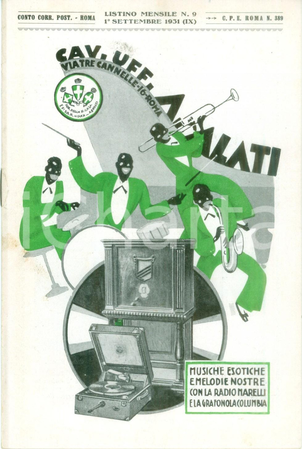 Materiale pubblicitario d’epoca Settembre 1931 ROMA Ditta Cav. ALATI Musiche esotiche Listino mensile ILLUSTRATO 1