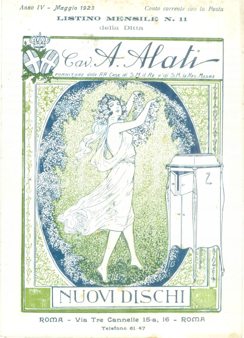 Materiale pubblicitario d’epoca Maggio 1923 ROMA Ditta Cav. ALATI Nuovi dischi Listino mensile ILLUSTRATO 1