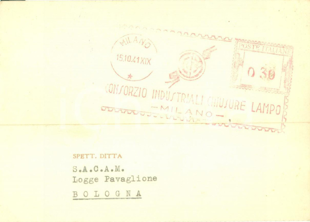 Cartolina originale da collezione 1941 MILANO Consorzio Industriali Chiusure Lampo Cartolina commerciale FG VG 1