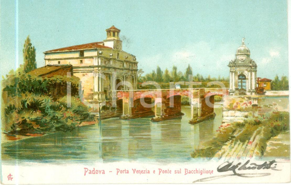 Cartolina originale da collezione 1904 PADOVA Porta VENEZIA Ponte sul BACCHIGLIONE Cartolina FP VG 1