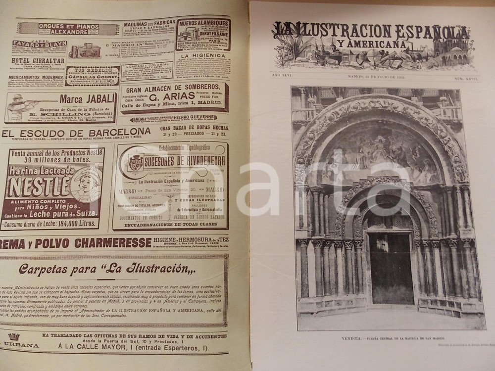 Giornale, rivista storica 1902 LA ILUSTRACION ESPANOLA Venecia y SAN MARCOS Sovracoperta nÂ°XXXVII 1