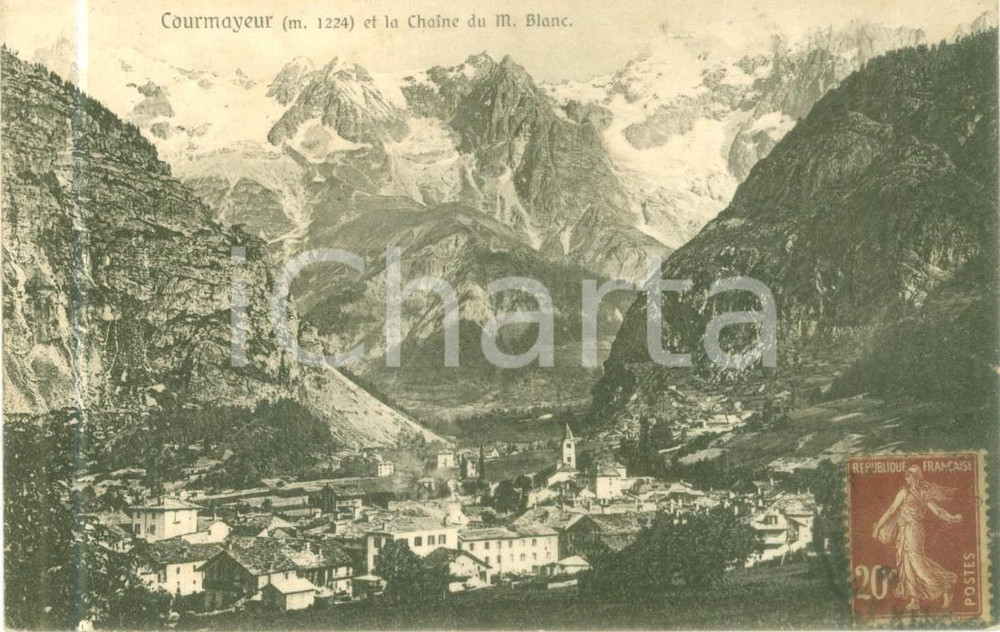 Cartolina originale da collezione 1921 COURMAYEUR AO Panorama con catena del Monte Bianco Cartolina FP VG 1