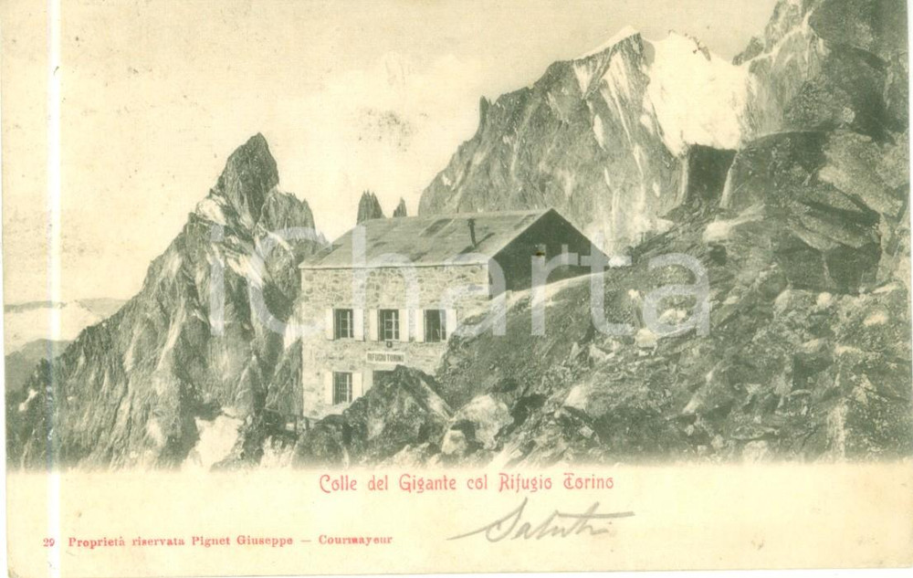 Cartolina originale da collezione 1904 COURMAYEUR AO Colle del Gigante col Rifugio TORINO Cartolina FP VG 1
