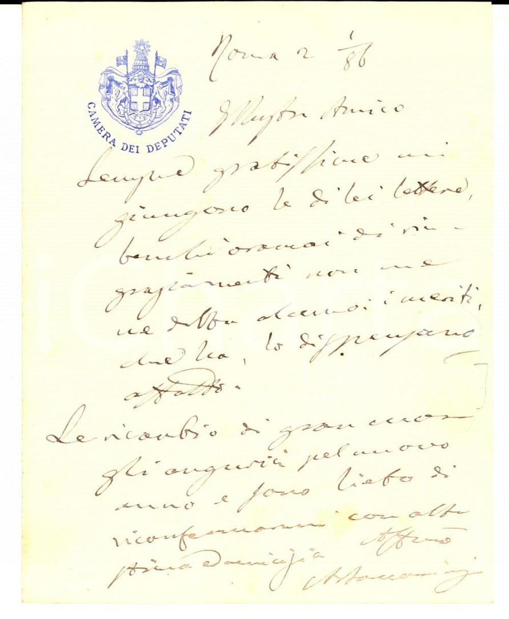 Autografo originale 1886 ROMA Auguri dell on. Alfredo BACCARINI per il nuovo anno AUTOGRAFO 1