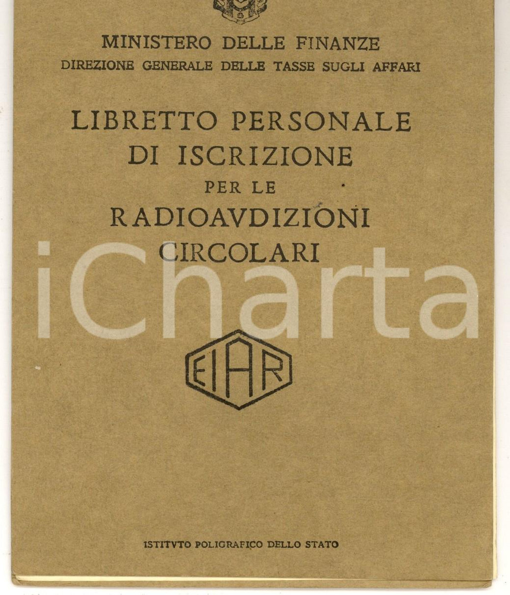 Documento originale, autentico 1938 VENEZIA EIAR Radioaudizioni circolari Francesco DE LUCA Libretto personale 1