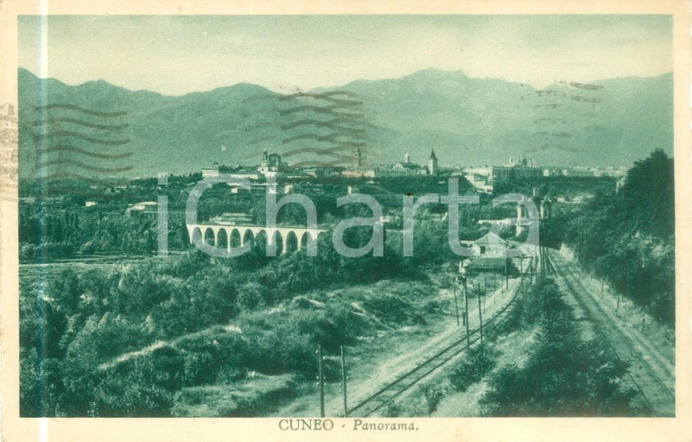 Cartolina originale da collezione 1932 CUNEO Panorama con ferrovia e ponte ferroviario Cartolina FP VG 1