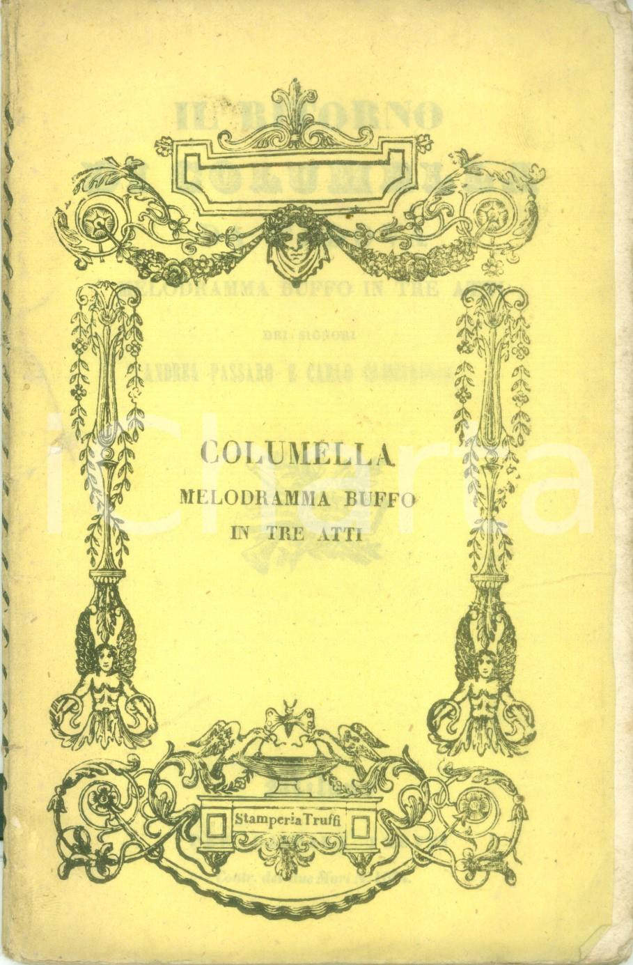Oggetto da collezione cartaceo 1860 ca Andrea PASSARO Carlo CAMBIAGGIO Il ritorno di COLUMELLA Gaspare TRUFFI 1