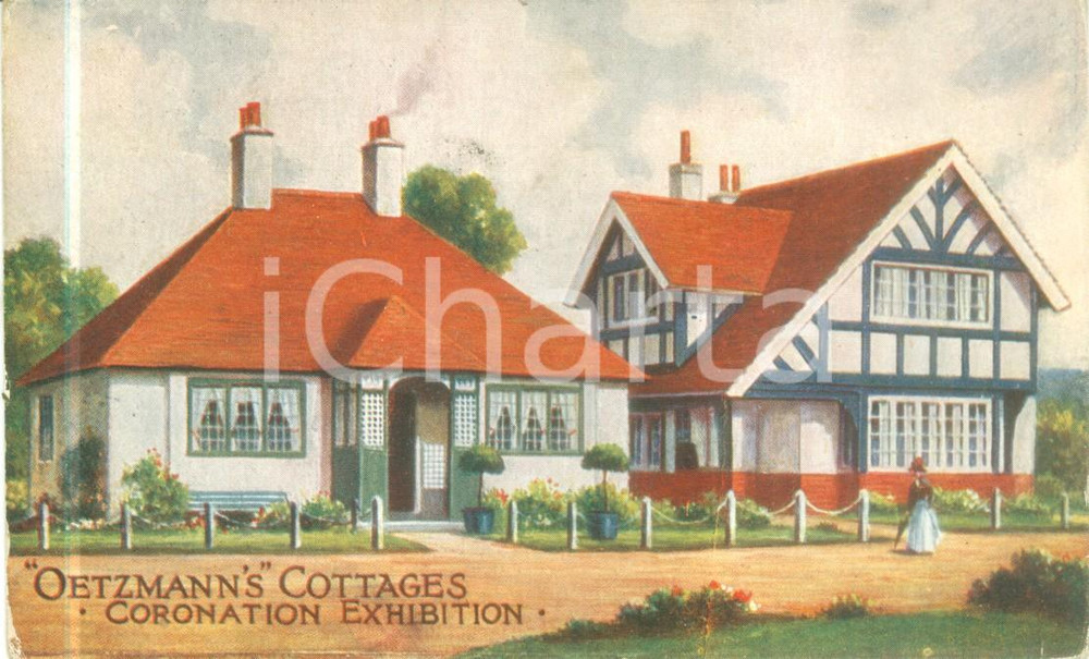 Cartolina originale da collezione 1937 GREAT BRITAIN Coronation Exhibition OETZMANN S COTTAGES Cartolina FP NV 1