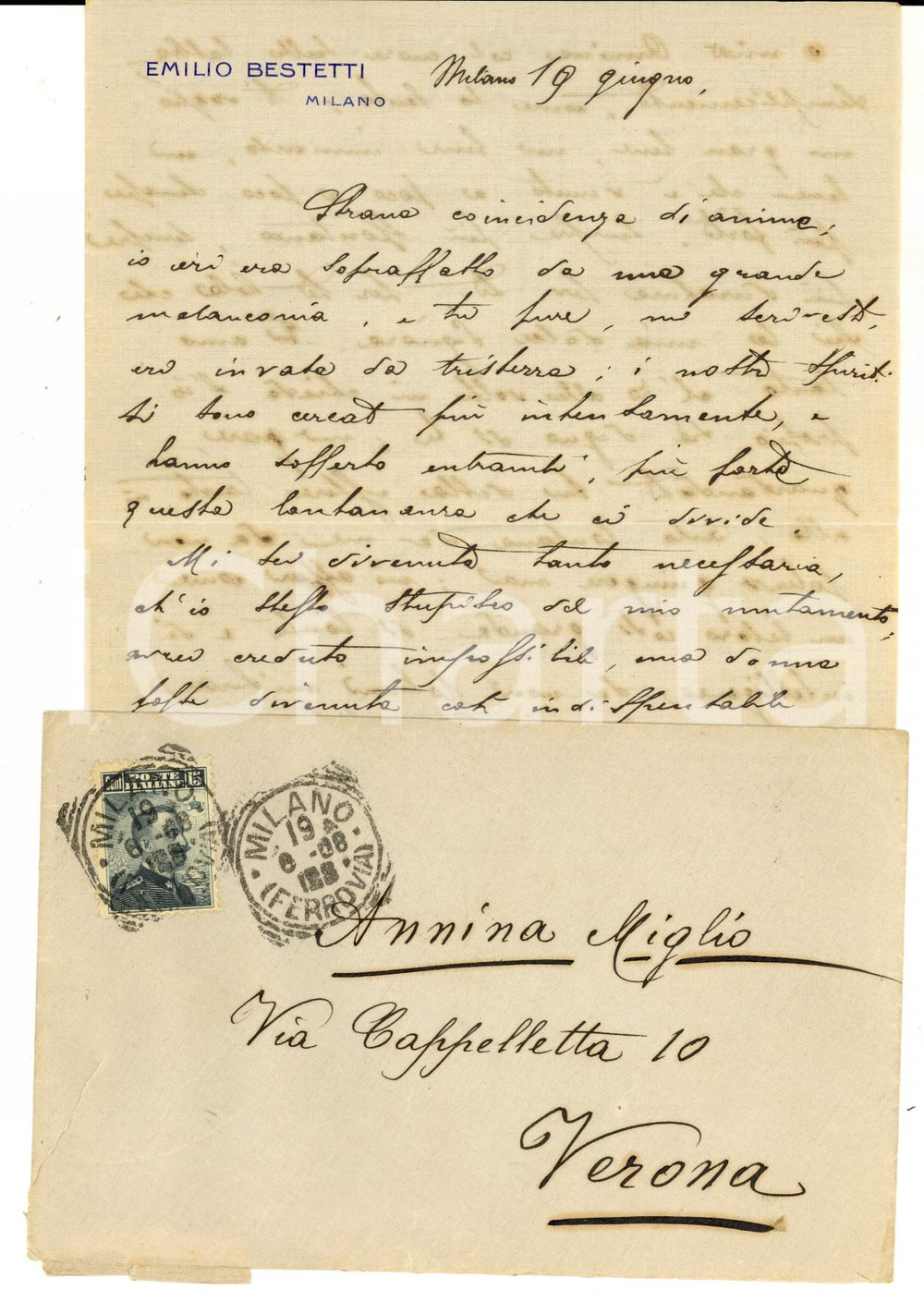 Autografo originale 1908 MILANO Emilio BESTETTI lettera d amore per Annina MIGLIO Autografo 1
