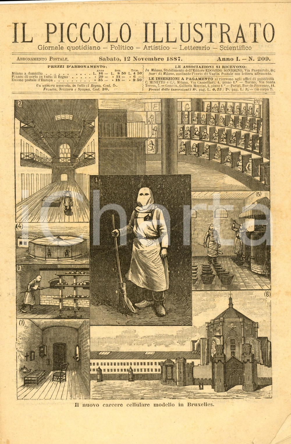 Giornale, rivista storica 1887 IL PICCOLO ILLUSTRATO Nuovo carcere cellulare a Bruxelles Anno I nÂ° 209 1