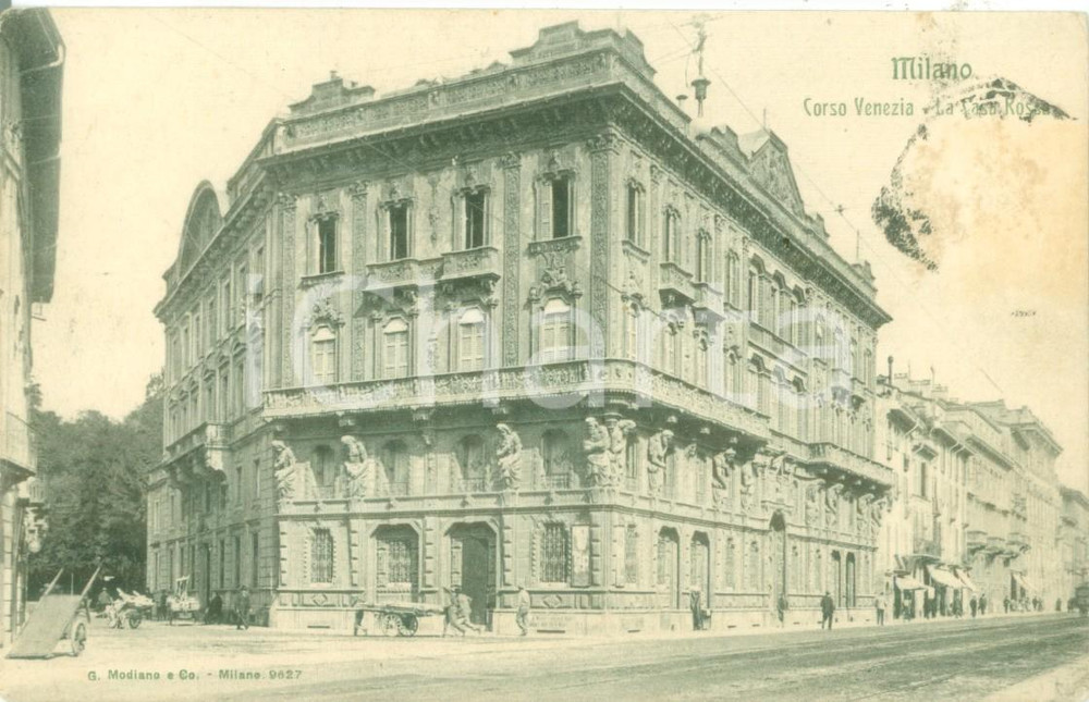 Cartolina originale da collezione 1906 MILANO Carretti in Corso VENEZIA alla Casa Rossa Cartolina postale FP VG 1