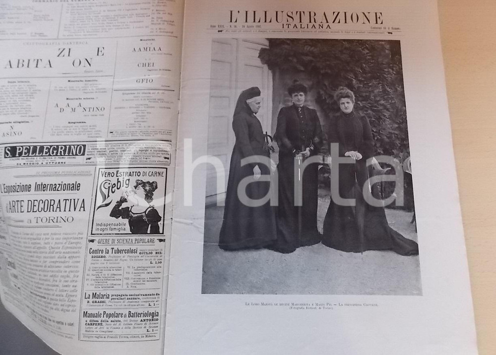 Giornale, rivista storica 1902 L ILLUSTRAZIONE ITALIANA Regine Margherita e Maria Pia Sovracoperta n. 34 1