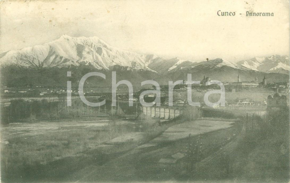 Cartolina originale da collezione 1929 CUNEO Panorama con ponte ferroviario Cartolina FP VG 1