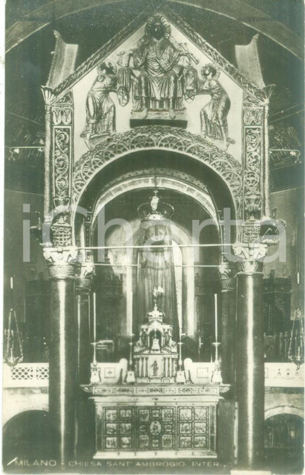 Cartolina originale da collezione 1920 ca MILANO Interno della Chiesa di SANT AMBROGIO Cartolina FP NV 1