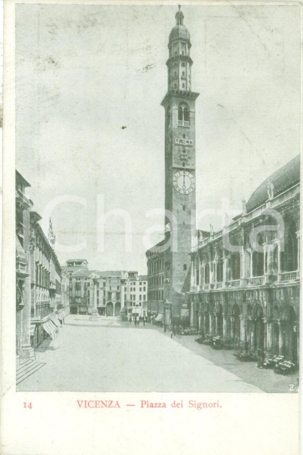 Cartolina originale da collezione 1908 VICENZA Piazza dei Signori e Basilica Cartolina postale FP VG 1
