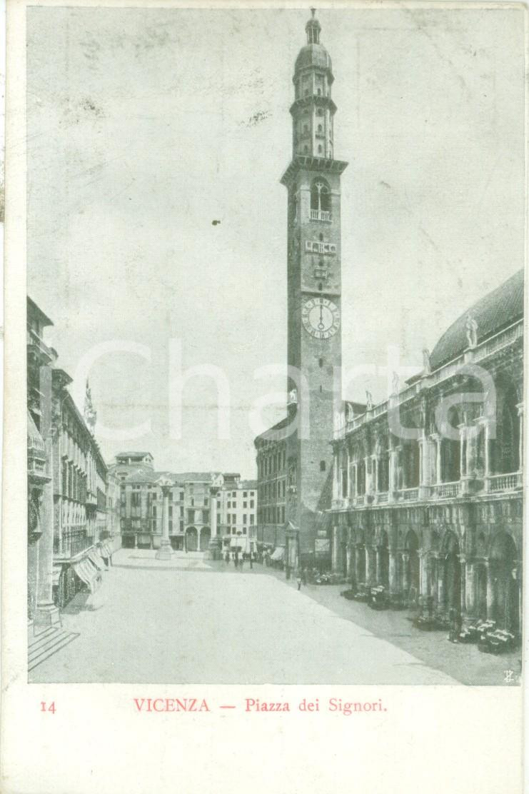 Cartolina originale da collezione 1908 VICENZA Piazza dei Signori e Basilica Cartolina postale FP VG 1