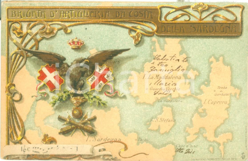 Cartolina originale da collezione 1903 SARDEGNA Brigata d Artiglieria da Costa Cartolina reggimentale FP VG 1