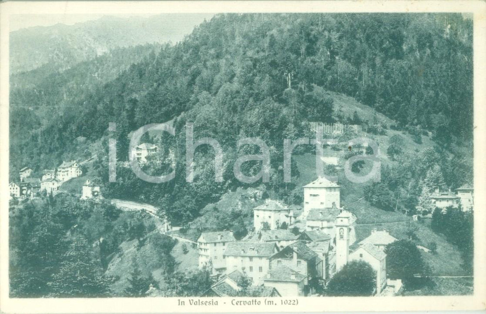 Cartolina originale da collezione 1940 CERVATTO VC Panorama del paese in VALSESIA Cartolina FP VG 1
