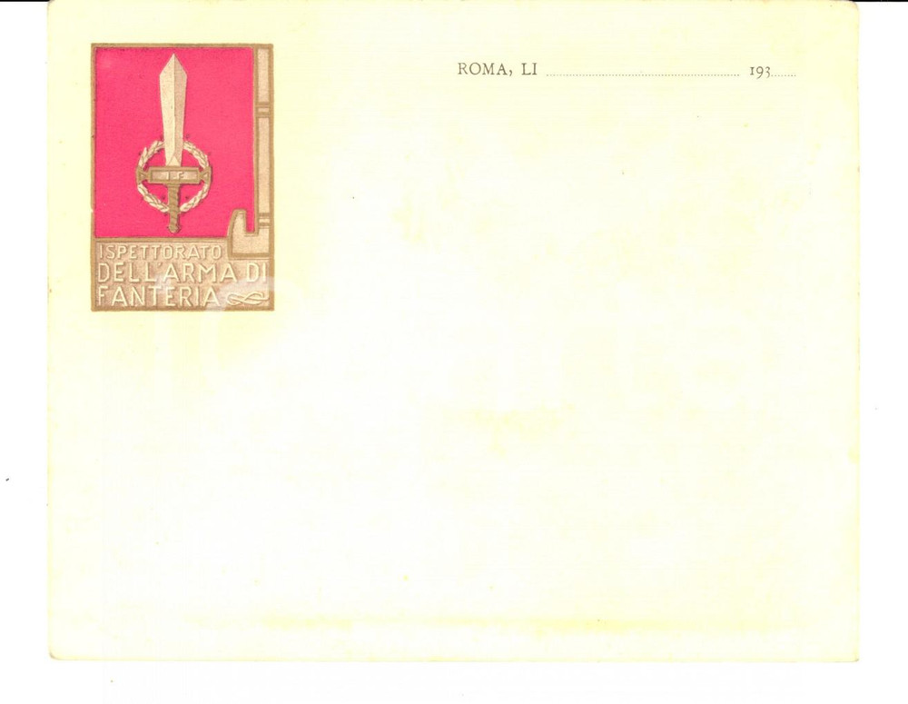 Documento originale, autentico 1930 ca ROMA Ispettorato dell ARMA DI FANTERIA  Biglietto intestato 16x12 cm 1
