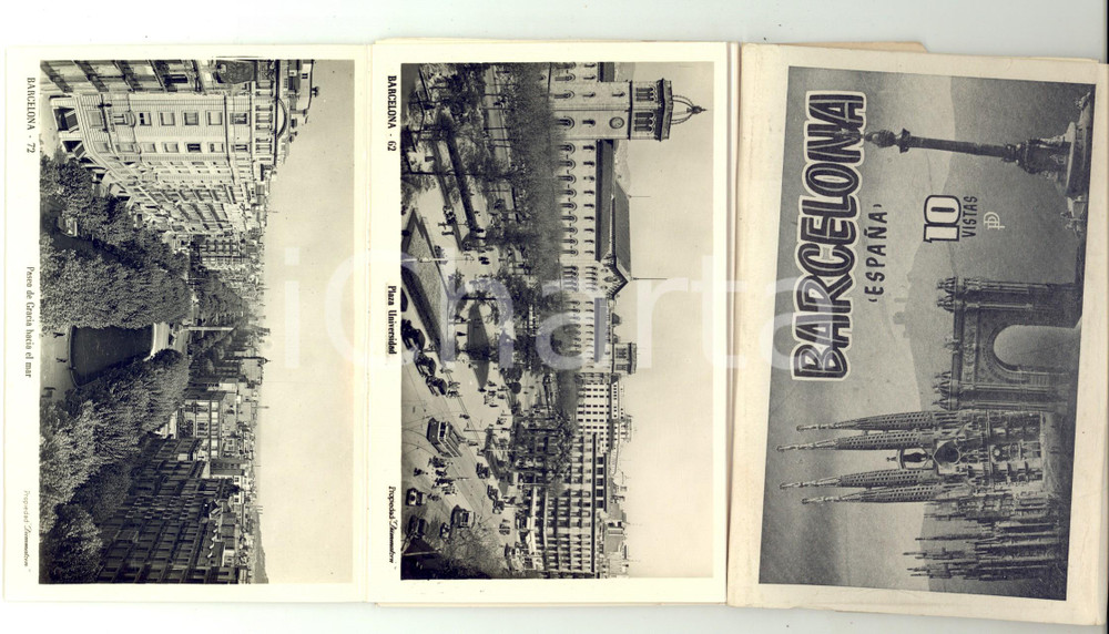 1960 ca BARCELLONA Libretto a organino ILLUSTRATO 10 vedute VINTAGE