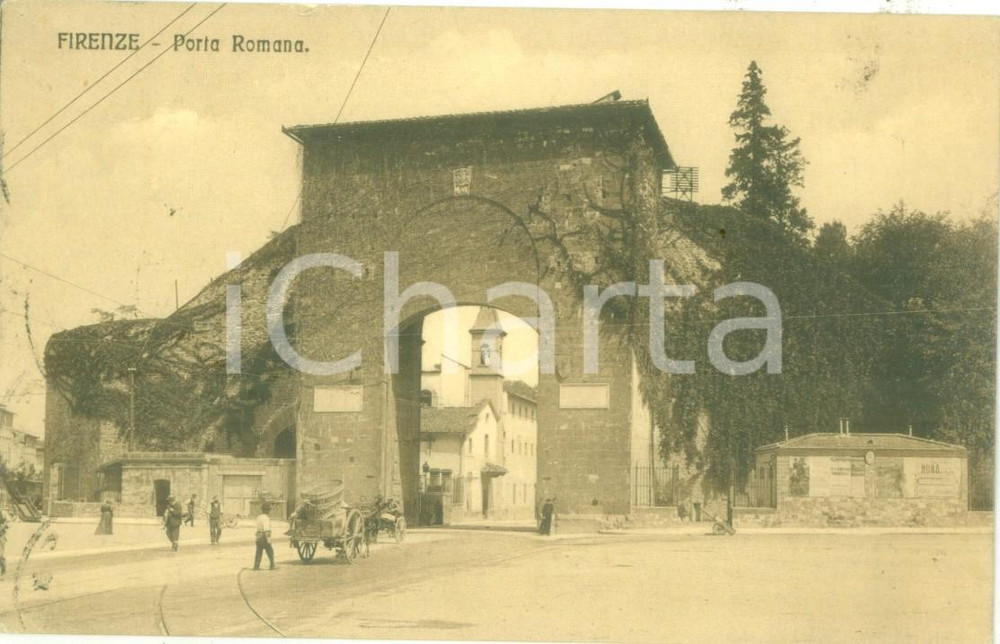 Cartolina originale da collezione 1909 FIRENZE Carretto attraversa Porta Romana Cartolina FP NV DANNEGGIATA 1
