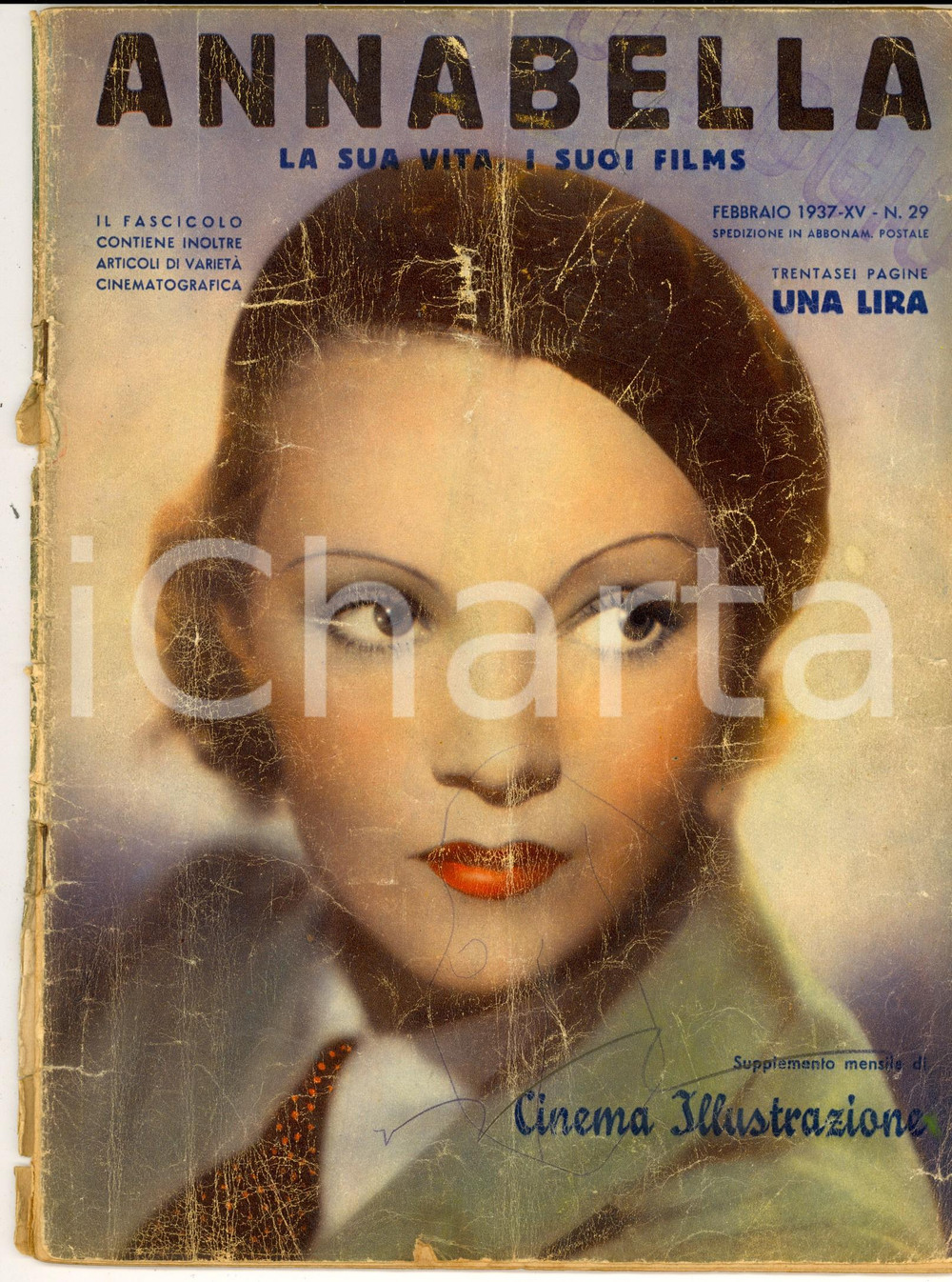 Giornale, rivista storica 1937 ANNABELLA Il romanzo della sua vita e i suoi film ILLUSTRATO DANNEGGIATO 1