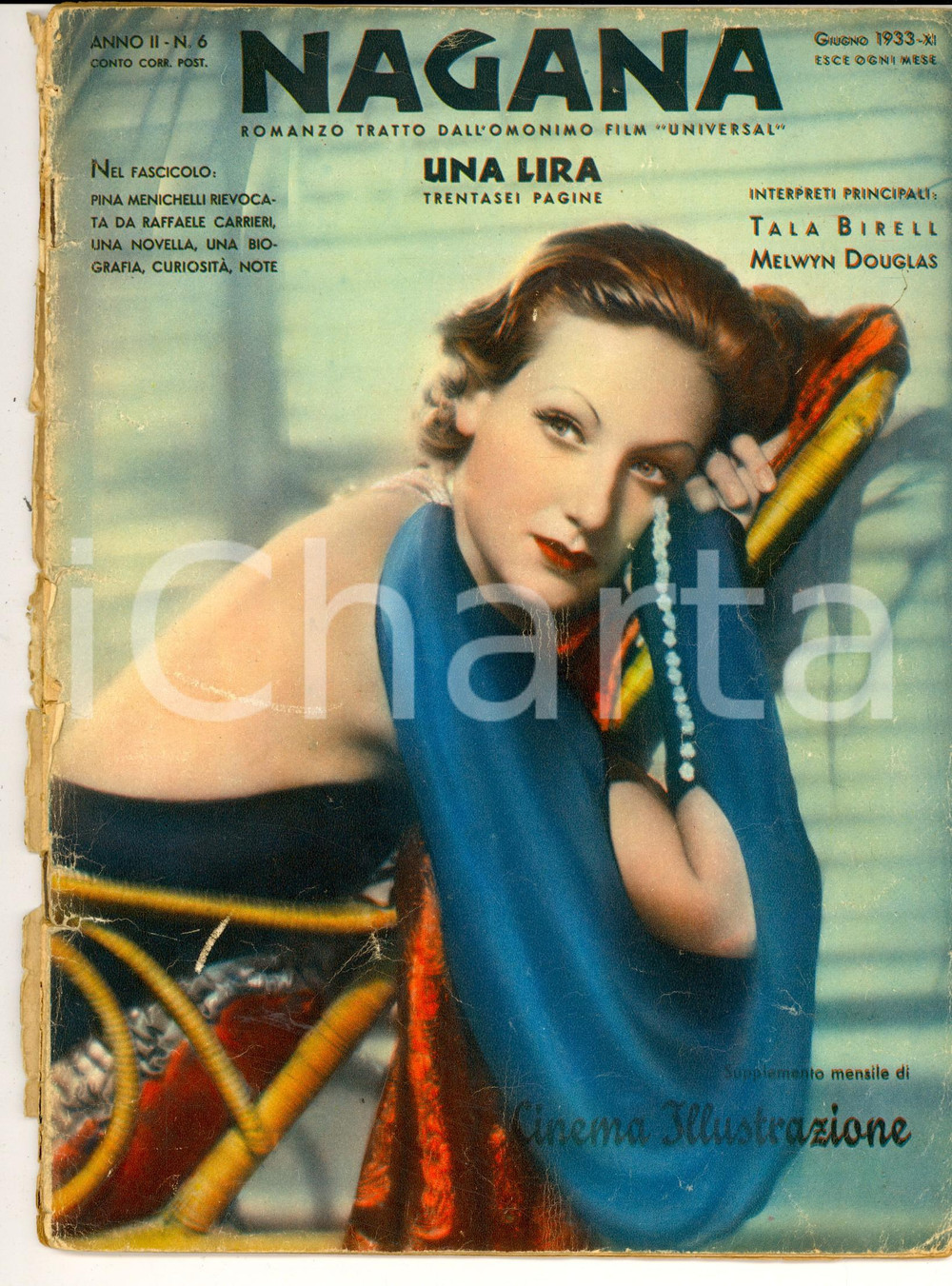 Giornale, rivista storica 1933 NAGANA Romanzo tratto dal film  Tala BIRELL Melwyn DOUGLAS DANNEGGIATO 1