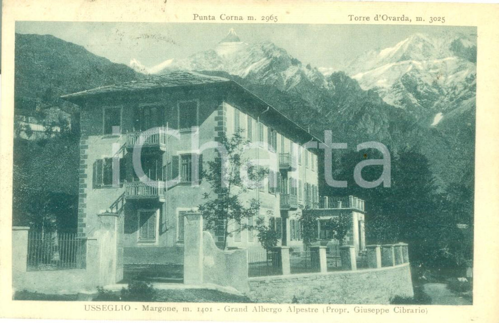 Cartolina originale da collezione 1929 USSEGLIO TO Il Grande Albergo Alpestre a MARGONE Cartolina FP VG 1