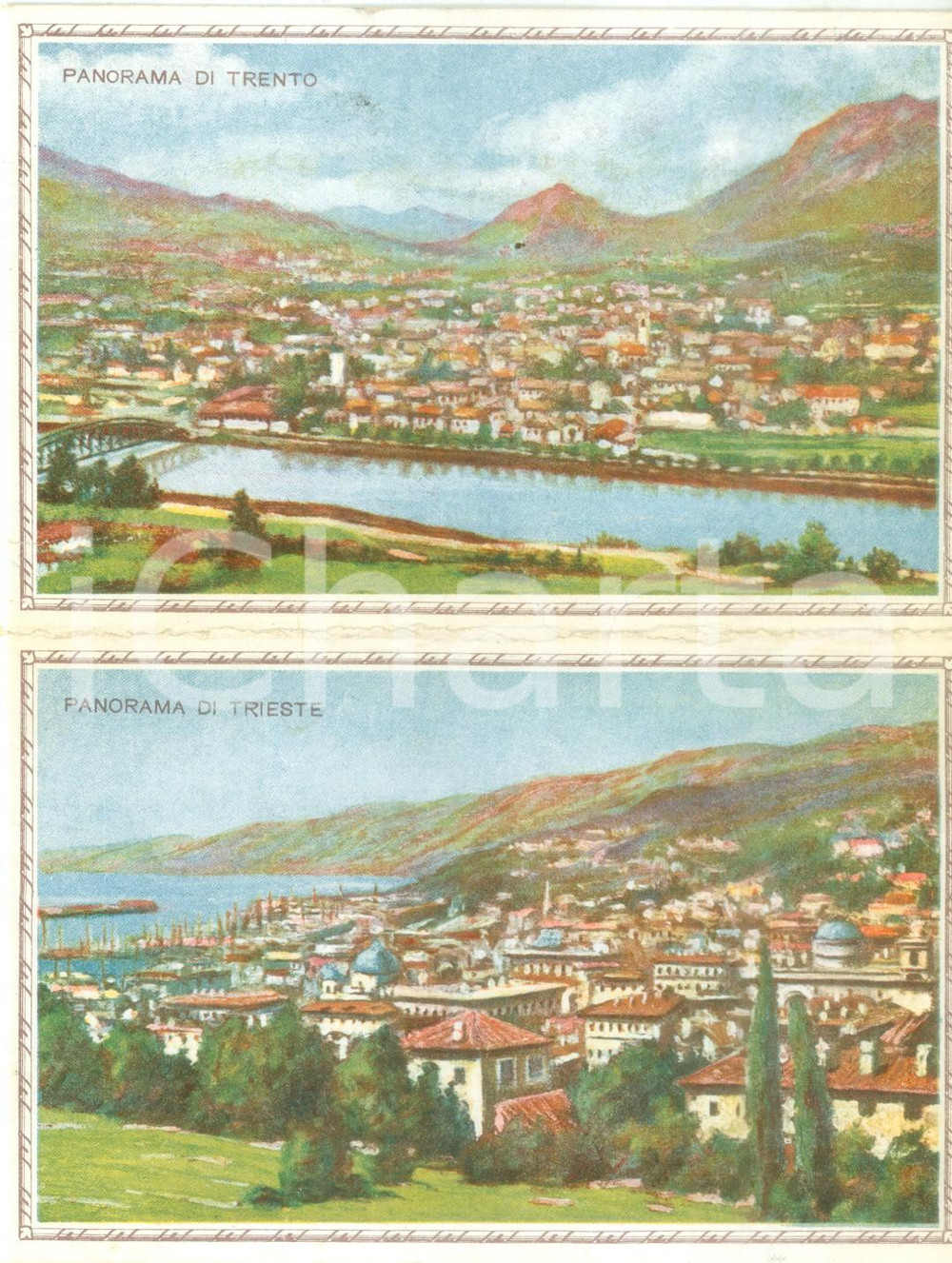 Cartolina originale da collezione 1918 TRENTO E TRIESTE WW1 Assistenza Mutilati Cartolina DOPPIA ILLUSTRATA FP NV 1