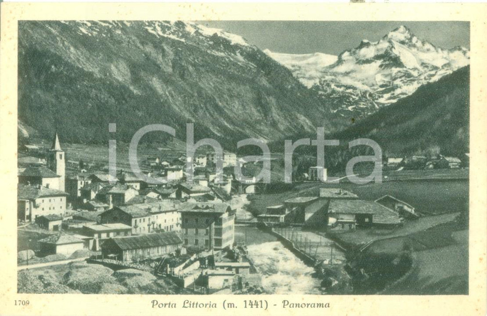 Cartolina originale da collezione 1930 ca LA THUILE / PORTA LITTORIA AO Panorama del paese Cartolina FP NV 1