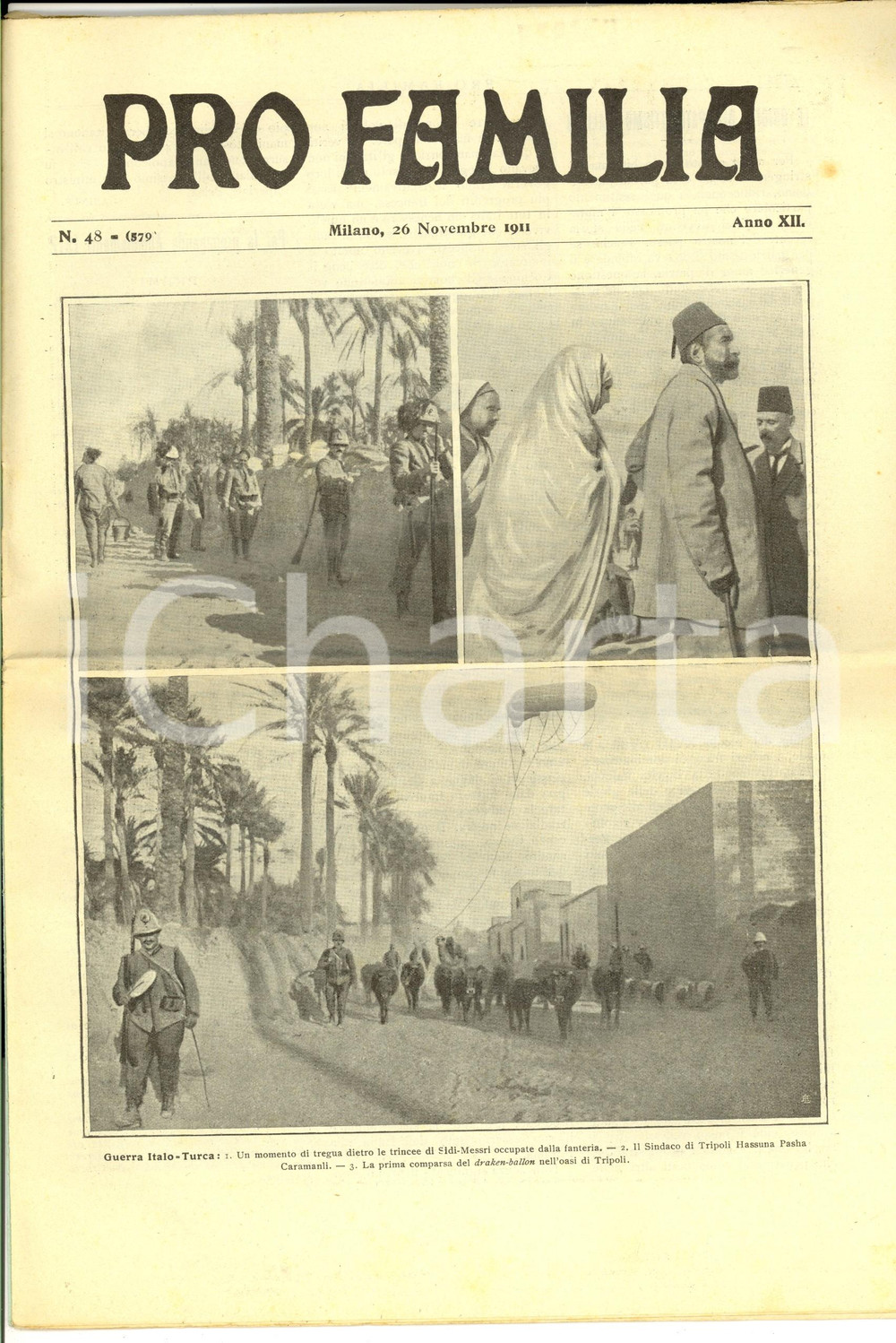 Giornale, rivista storica 1911 PRO FAMILIA Guerra italoturca BENGASI italiana Rivista anno XII nÂ° 48 1