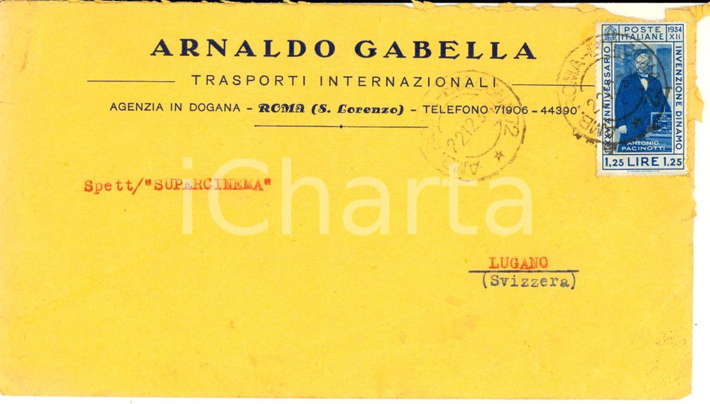 Cartolina originale da collezione 1934 STORIA POSTALE ROMA Busta Armando GABELLA affrancata L. 1,25 dinamo 1