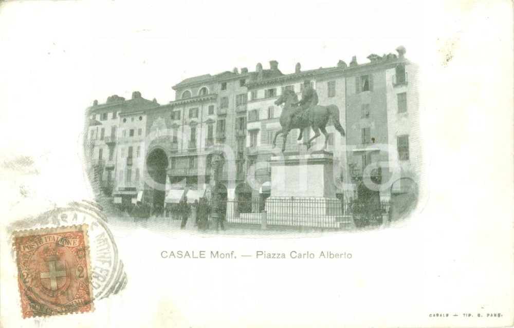 Cartolina originale da collezione 1900 ca CASALE MONFERRATO AL Passanti in Piazza Carlo Alberto Cartolina FP VG 1