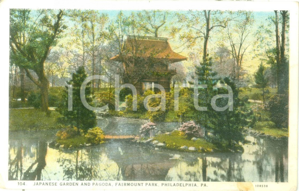 Cartolina originale da collezione 1927 PHILADELPHIA USA Japanese garden and pagoda FAIRMOUNT PARK Cartolina FP 1