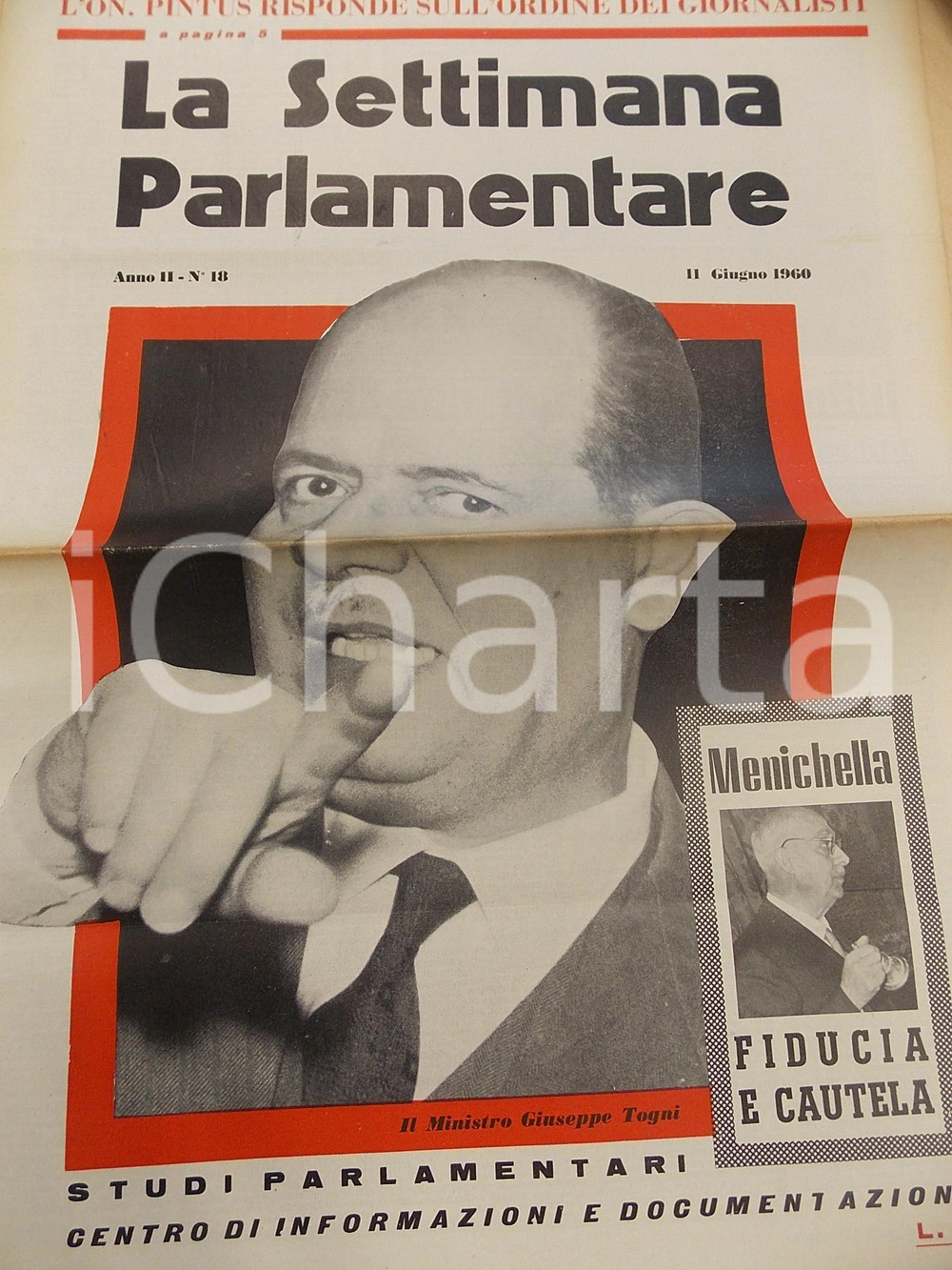 Giornale, rivista storica 1960 LA SETTIMANA PARLAMENTARE L on. Mariano PINTUS sull ordine dei giornalisti 1