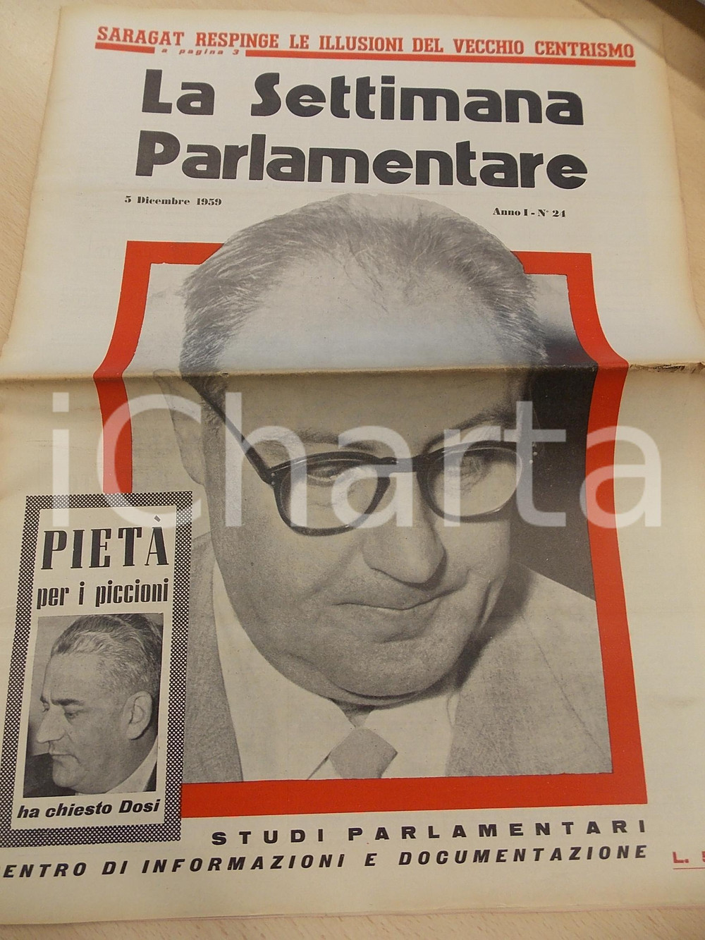 Giornale, rivista storica 1959 LA SETTIMANA PARLAMENTARE XII Congresso Nazionale PSDI Anno I nÂ° 24 1