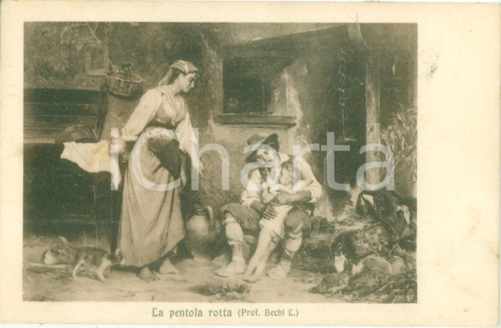 Cartolina originale da collezione 1915 ARTE Luigi BECHI La pentola rotta Cartolina postale FP VG 1