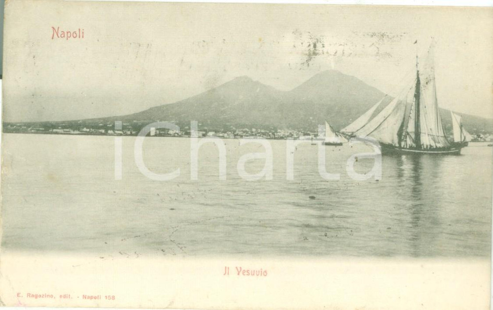 Cartolina originale da collezione 1902 NAPOLI Velieri in mare con vista del VESUVIO Cartolina FP VG 1